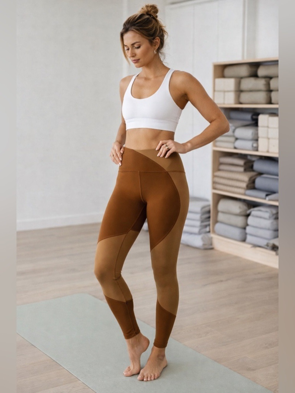 Lululemon Brown Colorblock Leggings High Rise Sculpting Size 10